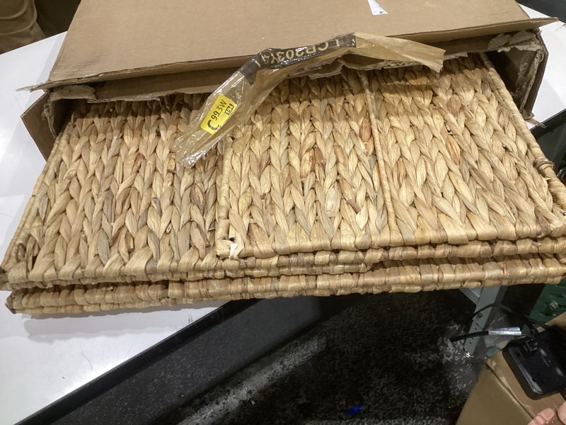 Condition photo showing Good Condition for songmics laundry hamper 3 sections, 47.5 gal. (180 l) handwoven water hyacinth wicker laundry basket with lid, natural material, removable machine washable liners, handles, natural ulcb203y01 natural 180 l (3 baskets) handwoven hamper