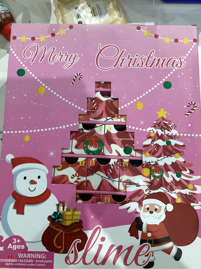 Condition photo showing New/Like New for Pink Christmas Slime Advent Calendar, 24 Days of Surprise Slime DIY Kit - Fun Toy for Kids, Girls and Boys, Stocking Stuffers, 2025 Christmas Countdown Calendar Pink Christmas Tree Slime
