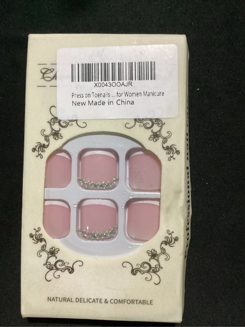 Condition photo showing Good Condition for press on toenails french tips toe nail press ons fake toe nails false toenails full cover acrylic glue on toe nails with designs rhinestones toe press on nails stick on toe nails for women manicure style-2