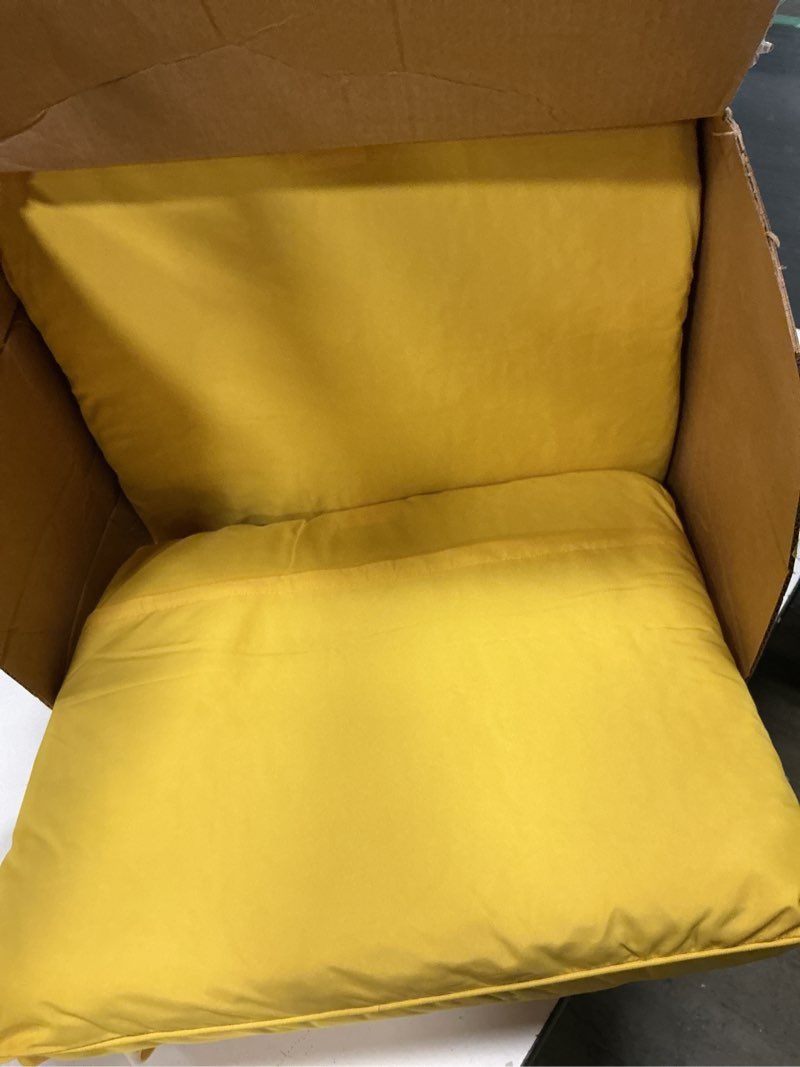 Condition photo showing Good Condition for 24x24 inch outdoor chair cushions set of 2, patio furniture cushions - removable cover, water-repellent, fade-resistant, non-slip bottom & straps, replacement for deep seat sofa & couch - yellow yellow 2 pack | 24''x24''