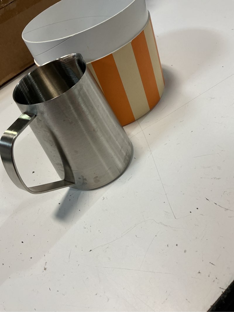 Condition photo showing As Is for aplainr montessori pitcher for toddlers & kids, mini stainless steel pitcher for children, small milk & water jug for montessori pouring practice, personalize with stickers, 11 fl oz, 3.8 inch high