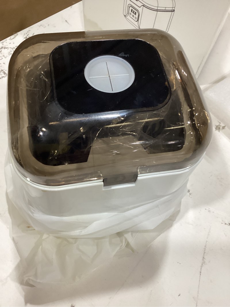 Condition photo showing As Is for ultrasonic retainer cleaner machine, 48khz ultrasonic dentures cleaner with timer & 4 modes, 240ml dental pod for mouth guards, braces, aligner, toothbrush, jewelry, makeup tool. snow white