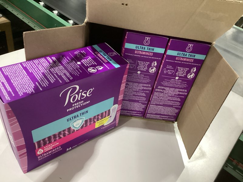 Condition photo showing New/Like New for poise ultra thin incontinence pads for women  5 drop  maximum absorbency  long  108ct