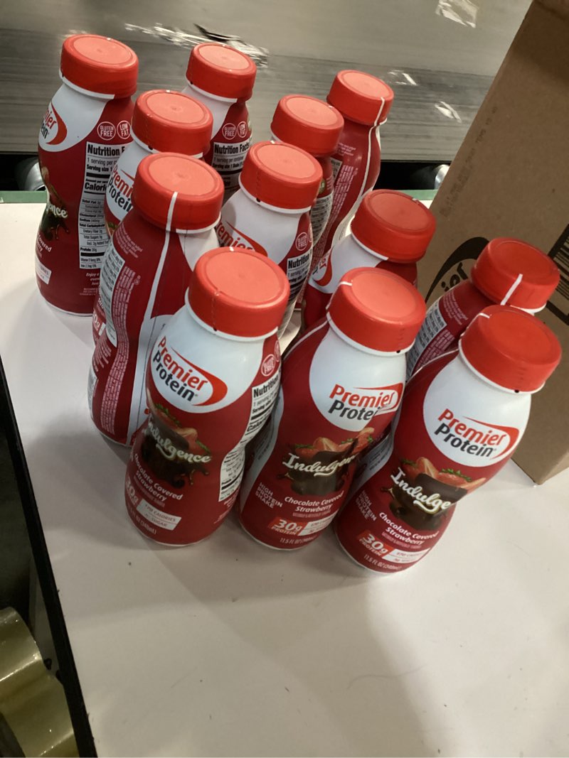 Condition photo showing Good Condition for Premier Protein Shake INDULGENCE, Chocolate Covered Strawberry, 30g Protein, 170 Calories, 3g Sugar, 11.5 fl oz, 12 Pack (Packaging May Vary) Chocolate Covered Strawberry 11.5 Fl Oz (Pack of 12)( BB 21 Mar 2026 ) 