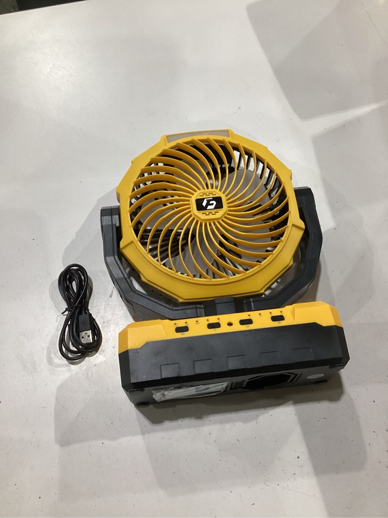Condition photo showing New/Like New for frizcol 3-in-1 camping fan - portable fans rechargeable - 24000mah battery powered fan with light & remote for indoor, outdoor, tent, travel, fishing, jobsite, gifts for men dad him - yellow 24000mah internal yellow