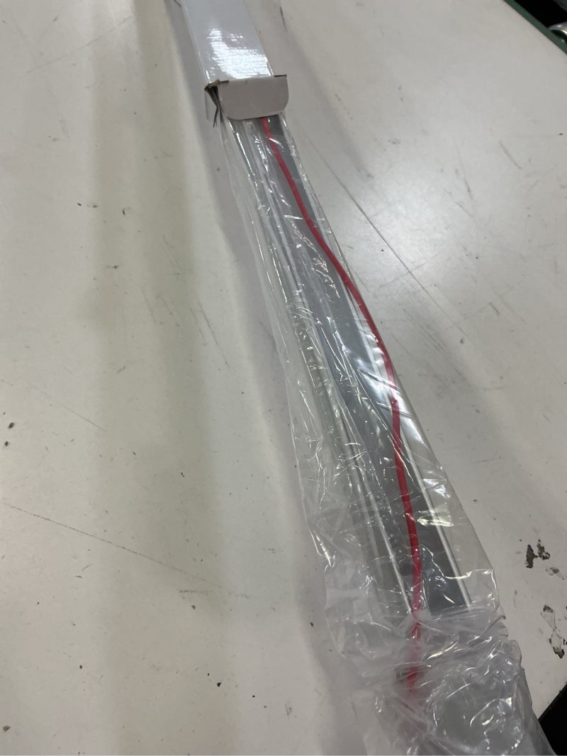 Condition photo showing As Is for raycharm led interior light fixture, ultra-slim limited space surface corner mount 34.3\" x 1.1\", aluminum housing frosted lens 6000k cool-white high-output light, on/off switch 12v/24v dc, 1-pack