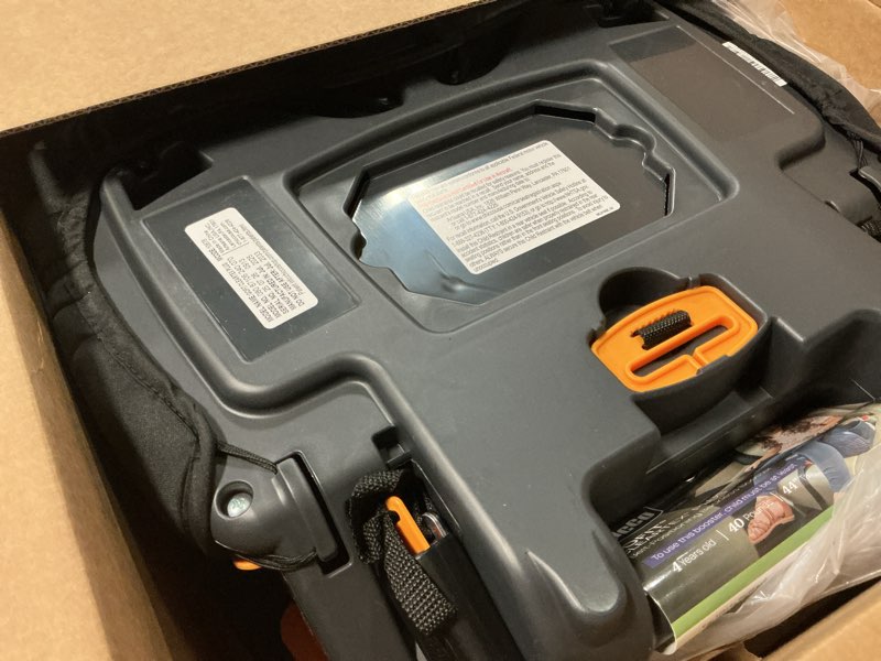 Condition photo showing As Is for chicco gofit cleartex plus backless booster car seat, latch attachment, quick-release latch removal, portable car booster seat for children at least 4 years old and 40-110 lbs, obsidian/black gofit cleartex plus obsidian/black