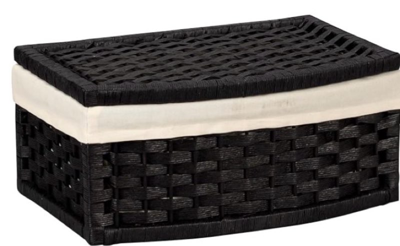 Household Essentials Hand-Woven Paper Rope Basket with Lid and Liner, Black Stain