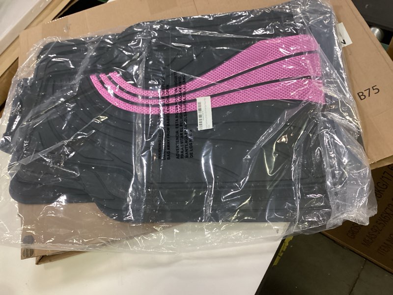 Condition photo showing New/Like New for Road Comforts Car Floor Mats Full Set – Front & Rear Car Floor Mats with Aluminum Design, Anti-Slip Backing, All-Weather Protection, Trim-to-Fit Car Mats for Most Sedans, SUVs & Vans - Pink