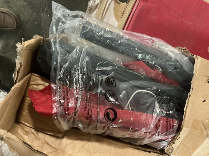 Condition photo showing As Is for 10 ft. outdoor patio umbrella with 32 solar led lights and weighted base, sandbags in red