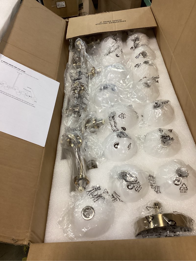 Condition photo showing item condition for Mid Century Modern Chandelier Over Table, 16-Light Globe Sputnik Chandelier Brass Pendant Lighting Fixture Hanging Ceiling Light for Dining Room, Kitchen Island 16 Lights White