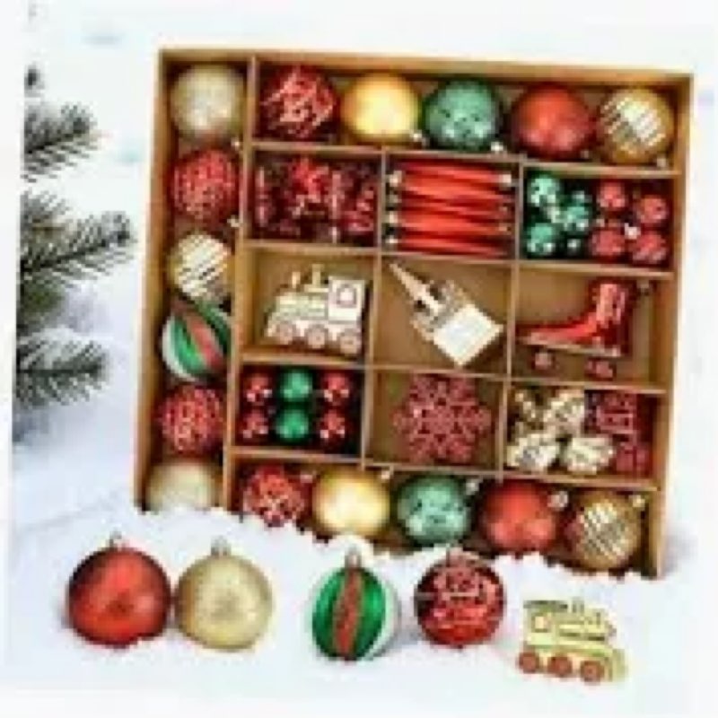 90pcs Red Green and Gold Christmas Balls Ornaments Set,Shatterproof Plastic Ball Set with Hanging St