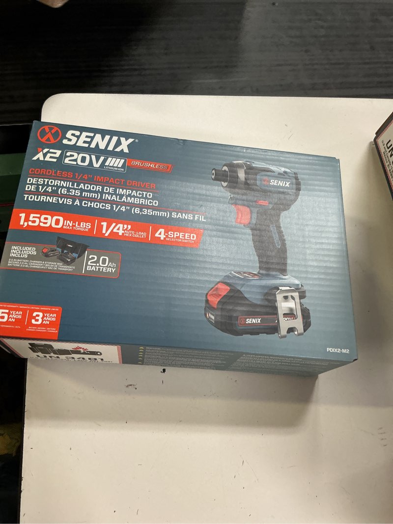 Condition photo showing New/Like New for senix x2 20-volt 1/4-in brushless cordless impact driver (1-battery included, charger included and soft bag included)