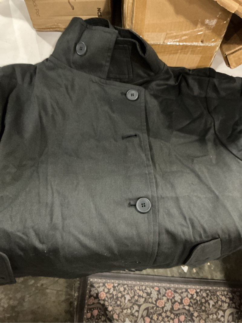 Condition photo showing Good Condition for ((size m))chartou women crop pea coat wool blend winter loose casual short jacket outwear medium black