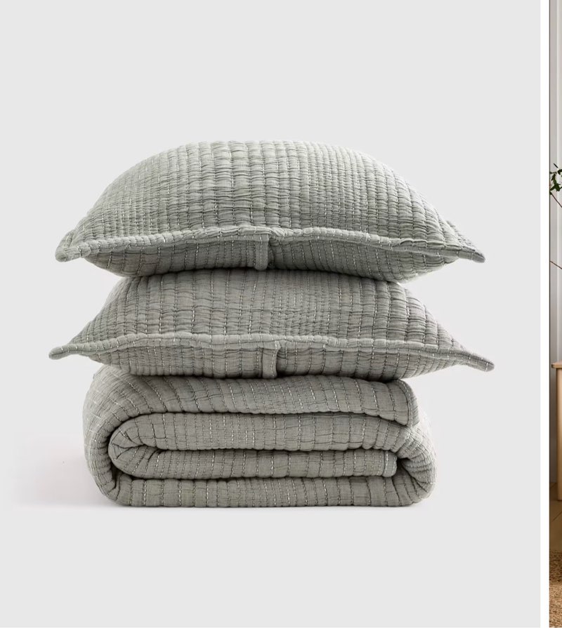 organic cotton channel stitch coverlet set, full/queen, green