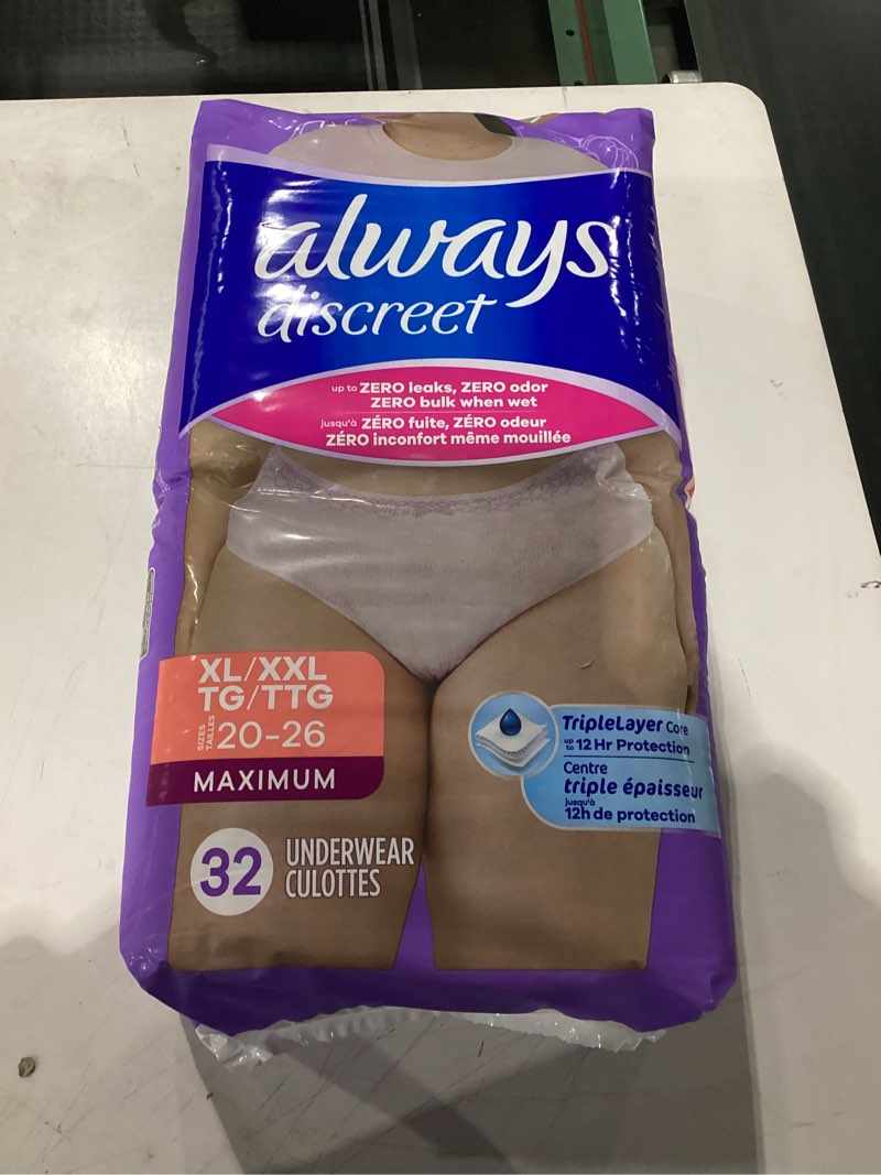 Condition photo showing New/Like New for always discreet incontinence underwear women's - maximum protection - extra large - 32ct