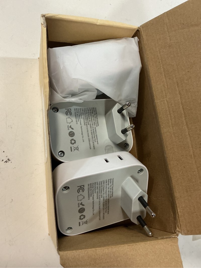 Condition photo showing Good Condition for tessan european travel plug adapter usb c 3 pack, us to europe plug adaptor with 4 ac outlets 3 usb charging ports, type c power adapter for usa to eu euro spain france iceland italy germany greece gray&white-type c