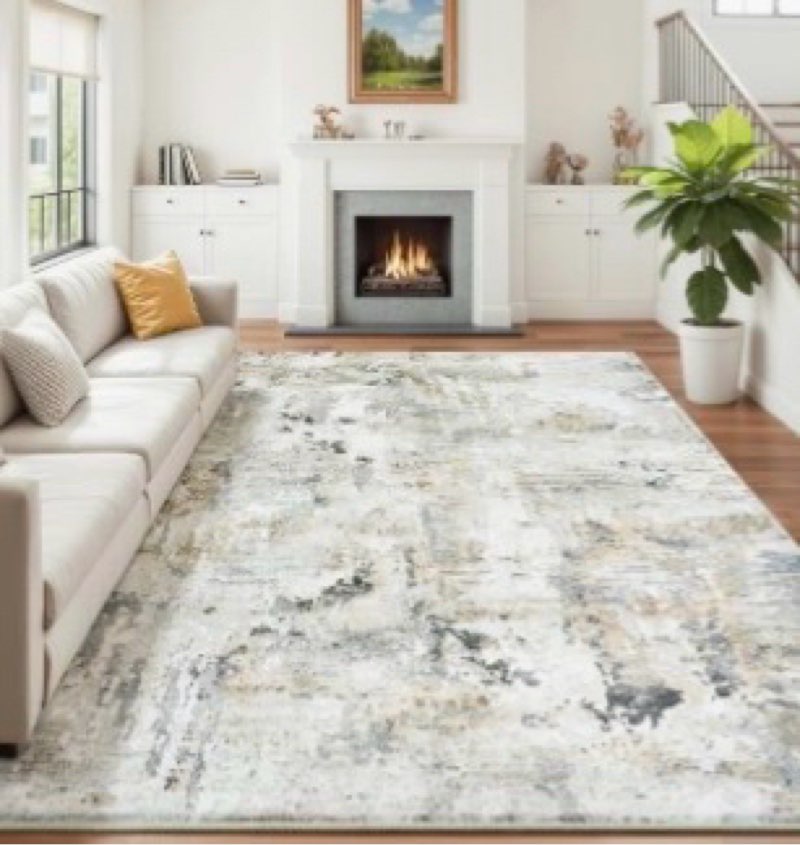 carpelux 8x10 area rugs for living room, abstract neutral large washable rug, indoor soft non-slip f