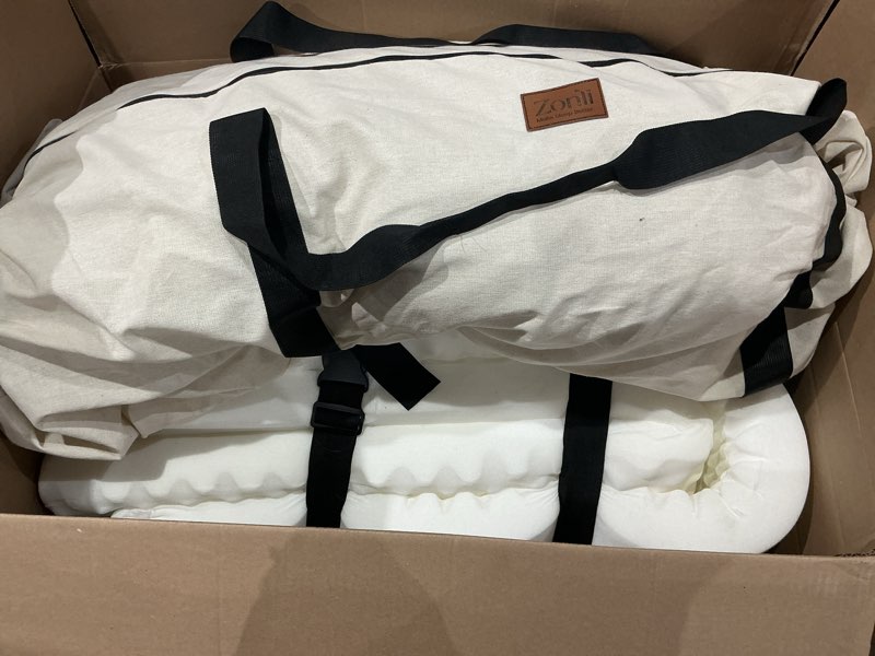 Condition photo showing As Is for zonli japanese floor mattress futon mattress full size, 4" thicken roll up tatami mat 100% cotton washable cover, portable & foldable floor bed mattress for sleeping, dormitory, adult kids, khaki