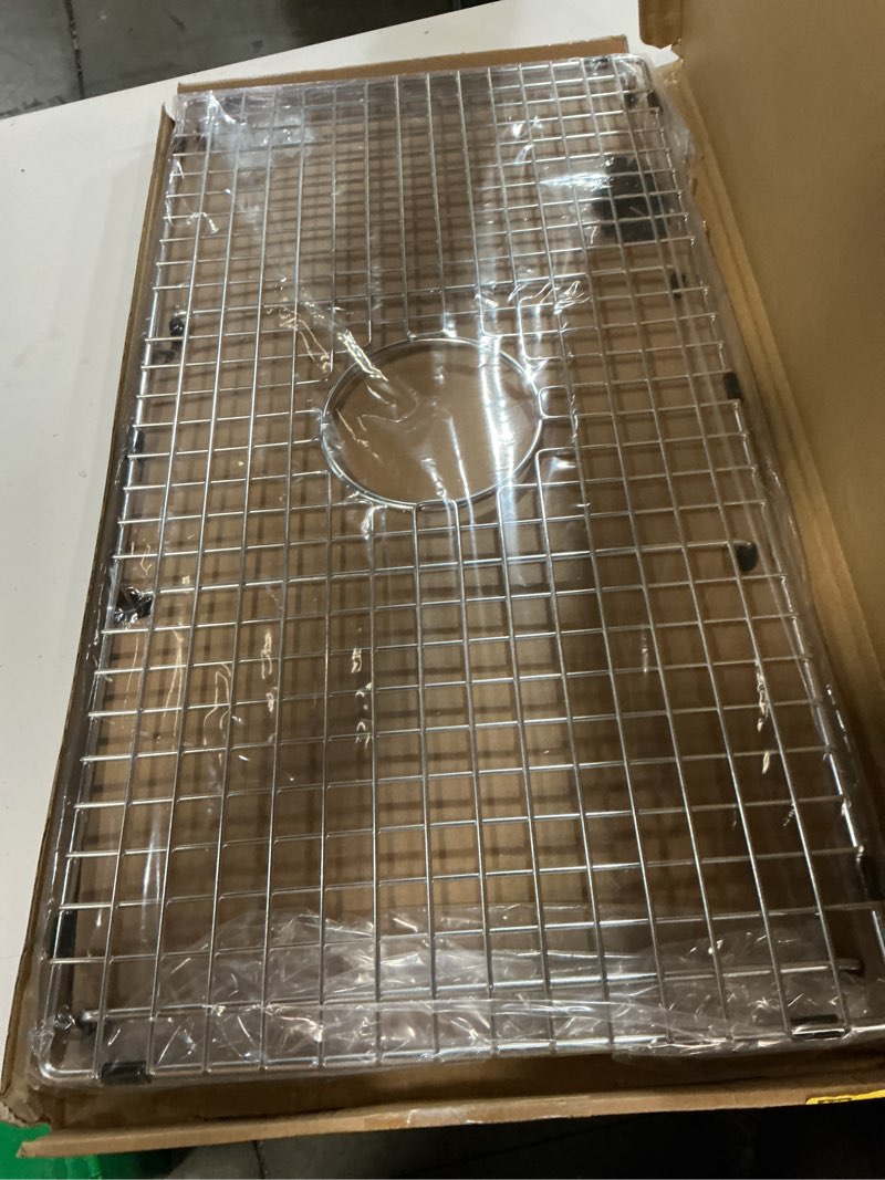 Condition photo showing Good Condition for serene valley sink bottom grid 27-9/16" x 14-7/16", centered drain with corner radius 3/8", sink protector svh2815c