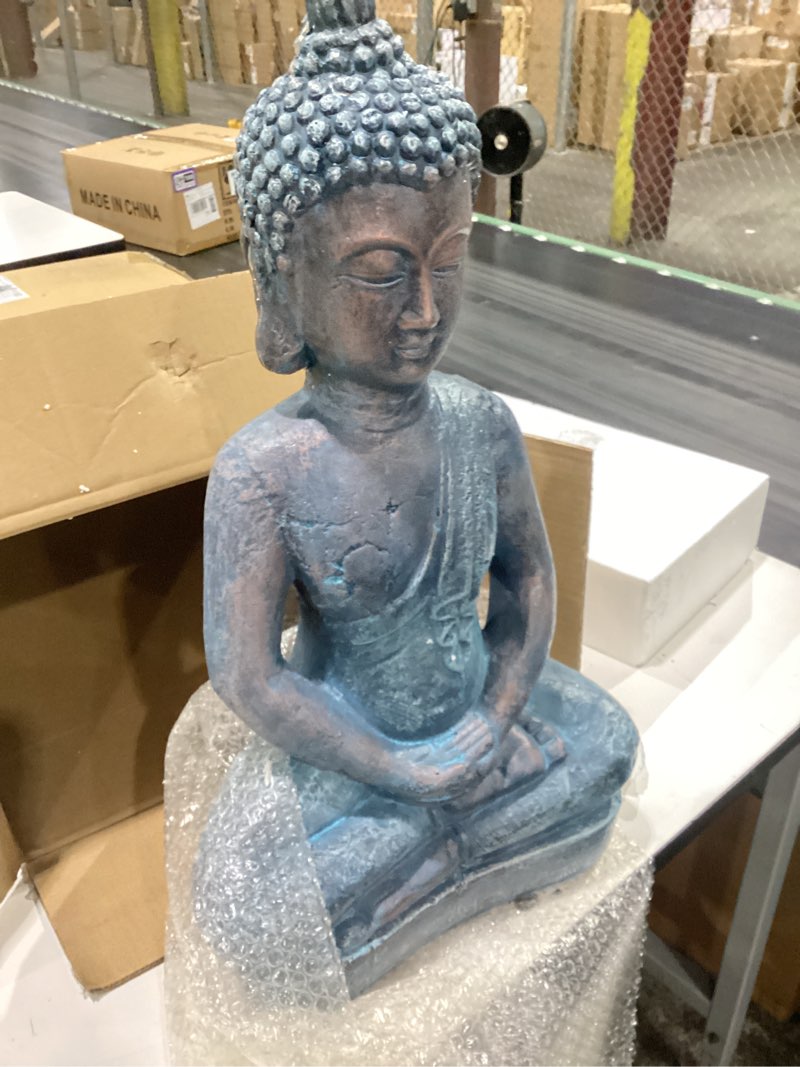 Condition photo showing As Is for damaged 14\" buddha statue outdoor, buddha statues for home decor indoor, zen decor buda garden statues for yard, patio gift 15\" buddha