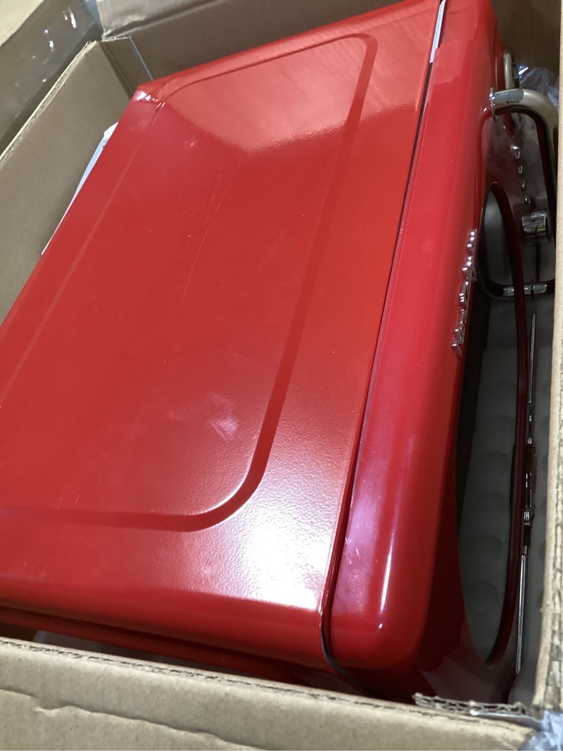 Condition photo showing As Is for nostalgia retro compact countertop microwave oven - 0.7 cu. ft. - 700-watts with led digital display - child lock - easy clean interior - red retro classic 0.7 cu. ft. red