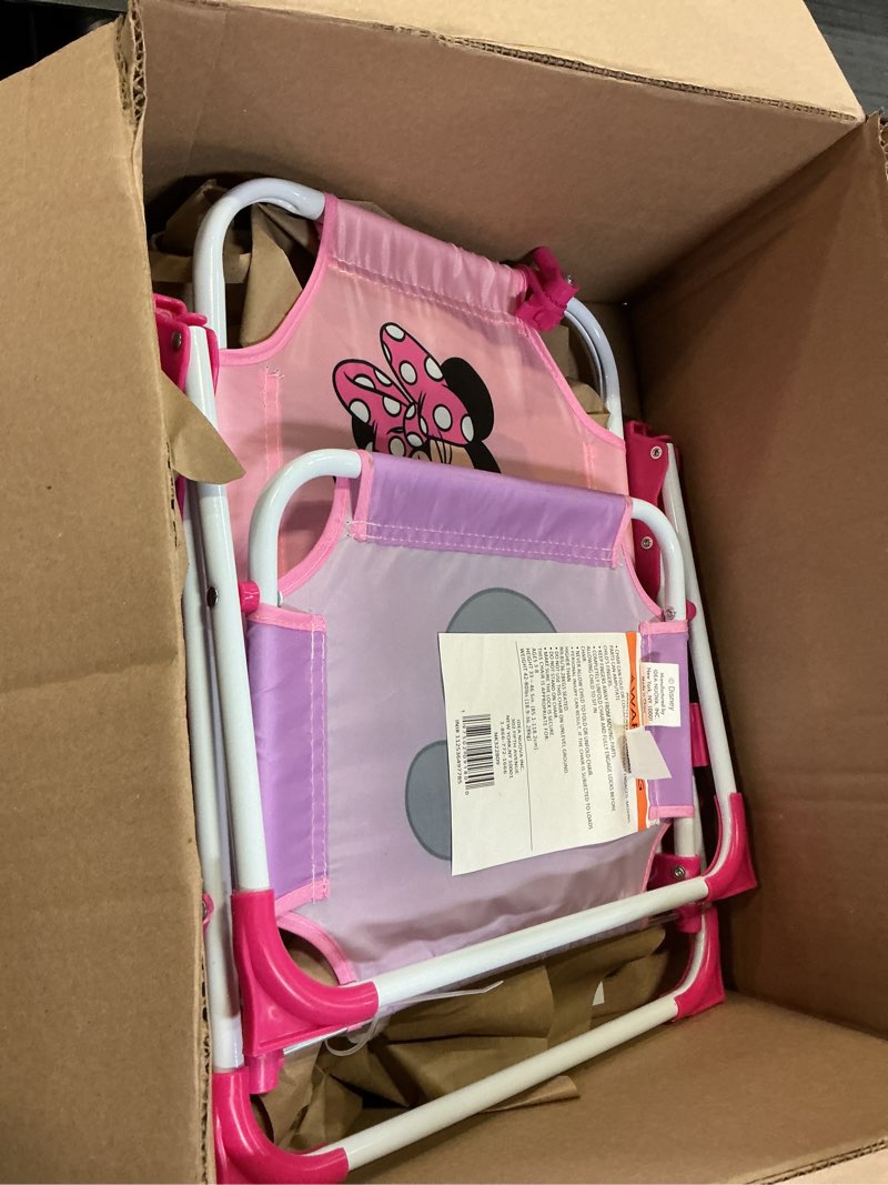 Condition photo showing Good Condition for Disney Minnie Mouse Kids Beach Chair with Umbrella,Foldable Portable Toddler Chair with Armrests, Locking Mechanism & Sun Shade