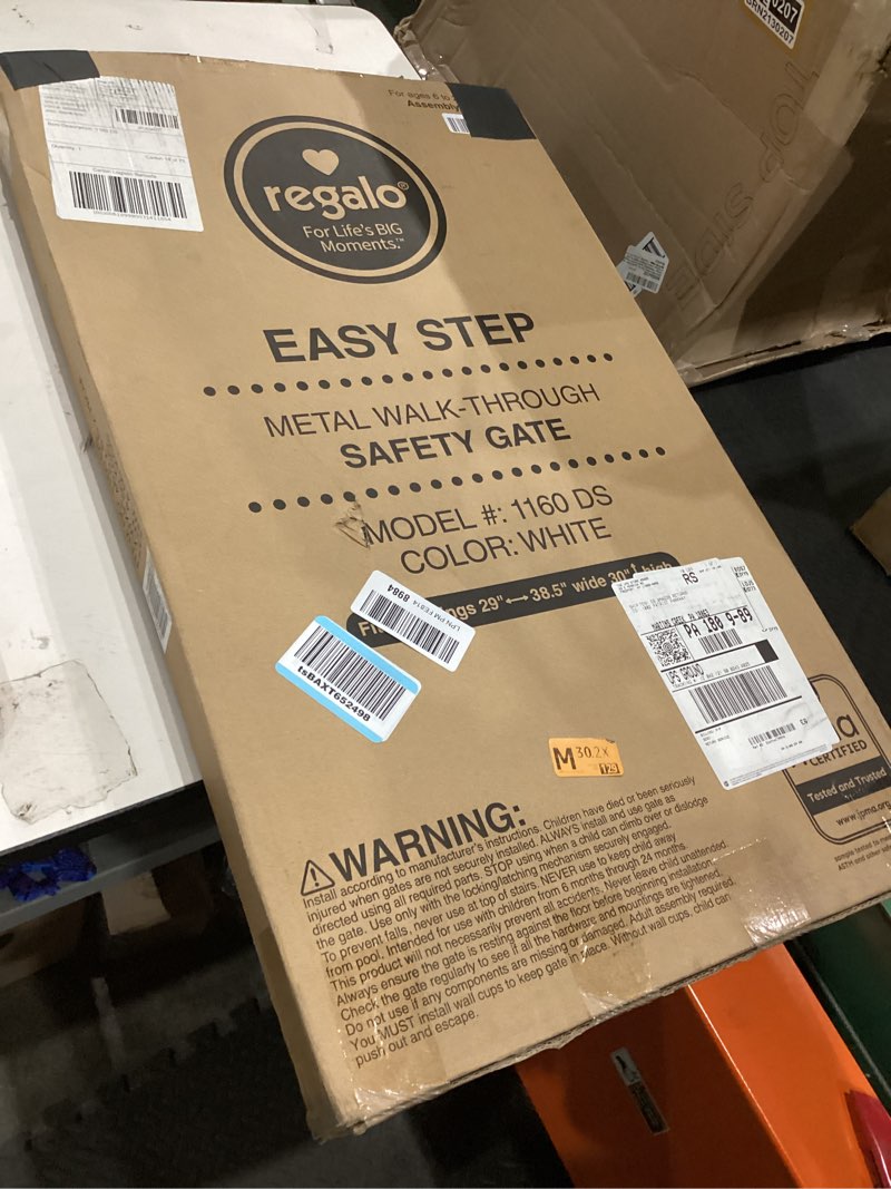 Condition photo showing New/Like New for Regalo Safety 38" Baby Gate for Doorways & Bottom of Stairs, Pressure Mount Design for Babies, Toddlers & Pets, Tested & Safe for 30 Years, American Designed, American Owned, White White 29-38.5"W x 30"H