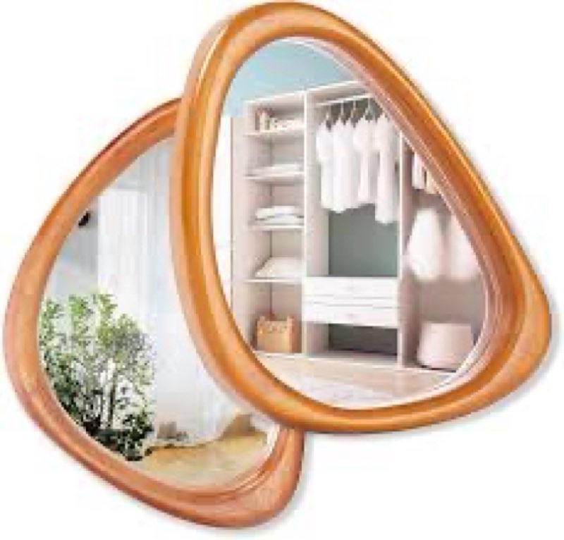 magflerum asymmetrical mirror set of 2, 15 * 10 inch irregular wall mirror, small wood mirror, hangi