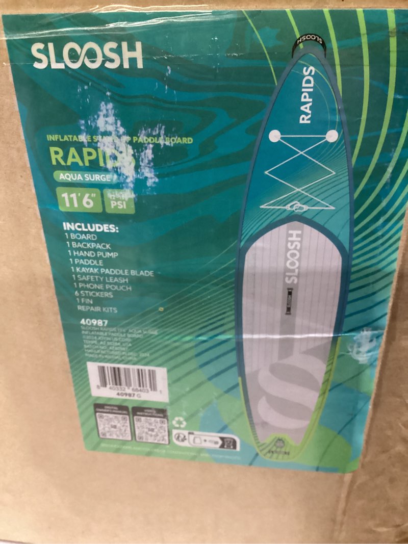 Condition photo showing New/Like New for Sloosh rapids 11’6” aqua surge inflatable paddle board