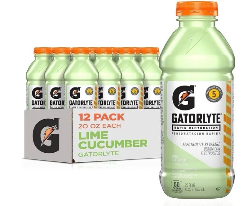 ((BB/09/2026))Gatorlyte Rapid Rehydration Electrolyte Beverage, Lime Cucumber, 20oz Bottles (12 Pack)