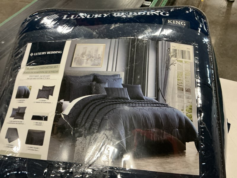 Condition photo showing As Is for king 10pc destiny comforter set blue - riverbrook home: quilted & embroidered, midweight polyester, contemporary style