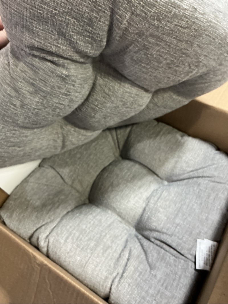 Condition photo showing New/Like New for klear vu gripper overstuffed universal non-slip dining chair cushions for kitchen decor or office use, u-shaped skid-proof seat pad, 17x17 inches, 2 count (pack of 1), chenille gray chenille gray 2 count (pack of 1)