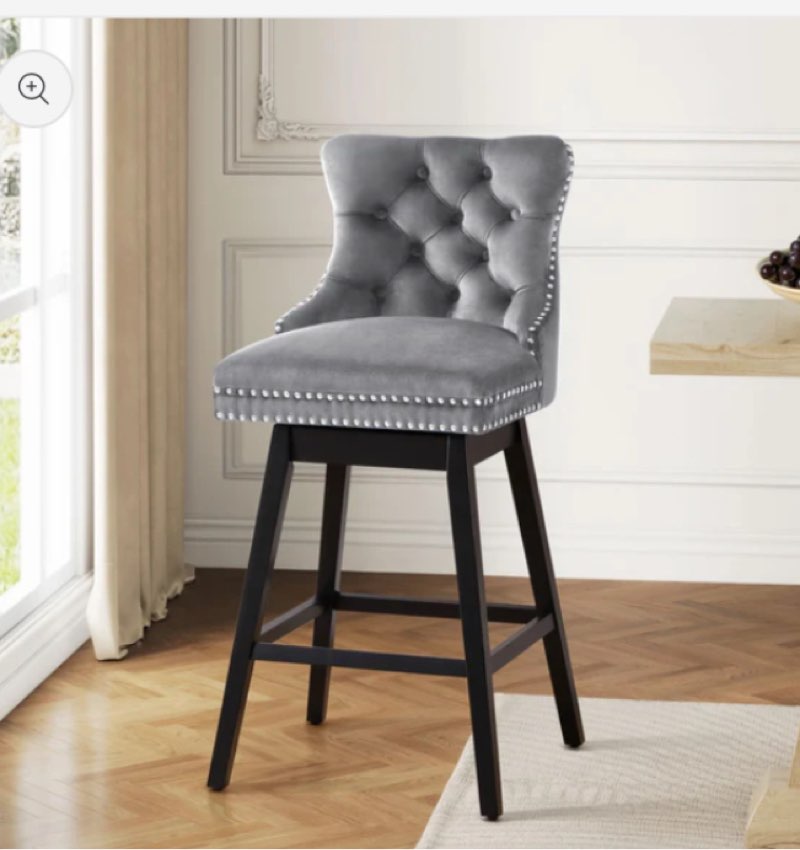 TEWLOSS Bar Stools Swivel 30" Velvet Barstools for Kitchen Island, Gray