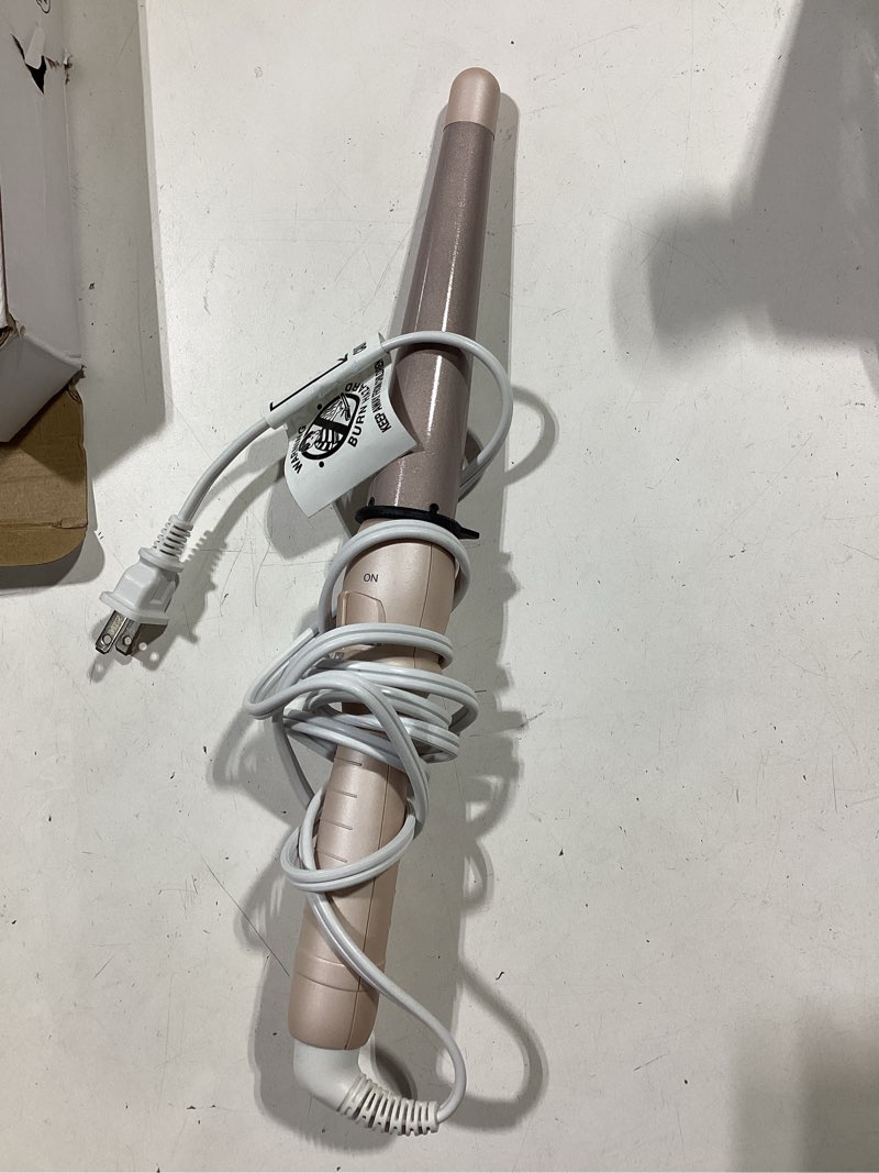 Condition photo showing Good Condition for untested tome 0.75–1.25 inch (19–32mm) tapered curling wand hair curler, ceramic curling iron with 7 heat settings dial 180–410°f, ptc fast heat, dual voltage 110–240v, auto shut-off, cool tip, glove included 3/4–1 1/4 inch (19–32mm)