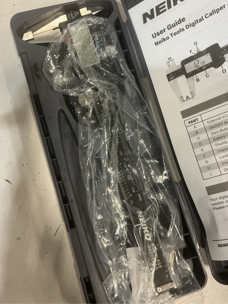 Condition photo showing As Is for neiko 01407a electronic digital caliper measuring tool, 0 - 6 inches stainless steel construction with large lcd screen quick change button for inch fraction millimeter conversions, digital caliper measuring tool stainless steel 6 inch