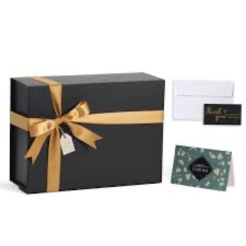 AmazingSpark 2 Sets Gift Box 11.4x8.6x4.1 Inches, Large Black Gift Boxes for Presents with Gift Bag,