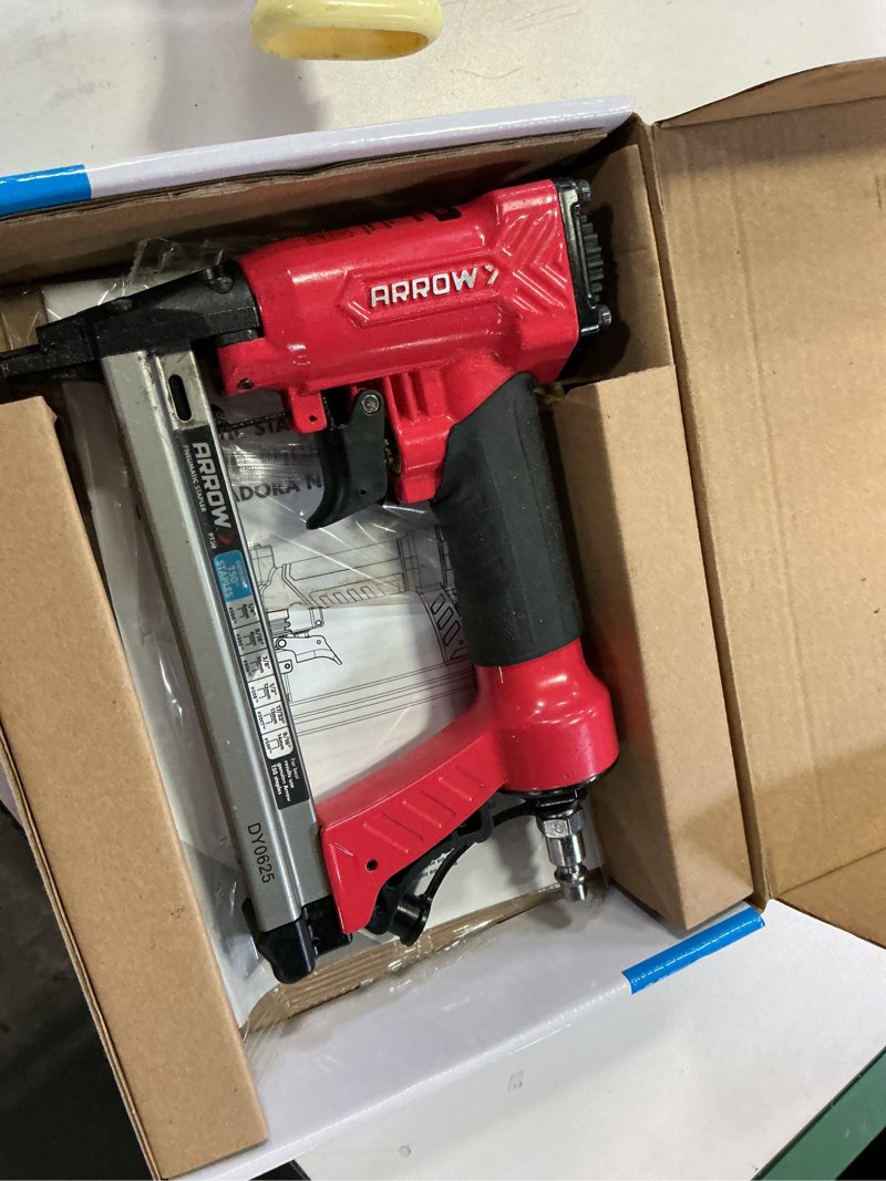 Condition photo showing As Is for Arrow PT50 Oil-Free Pneumatic Staple Gun, Professional Heavy-Duty Stapler for Wood, Upholstery, Carpet, Wire Fencing, Fits 1/4”, 5/16”, 3/8", 1/2", 9/16” Staples , Red
