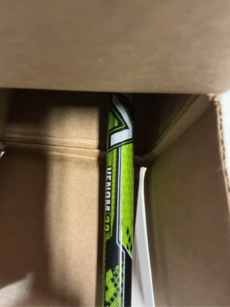 Condition photo showing As Is for franklin sports future champs 2 player youth lacrosse sticks + ball set - kids 32" inch beginner backyard practice lax sticks + lightweight soft lacrosse ball - toy kids lax set green and white
