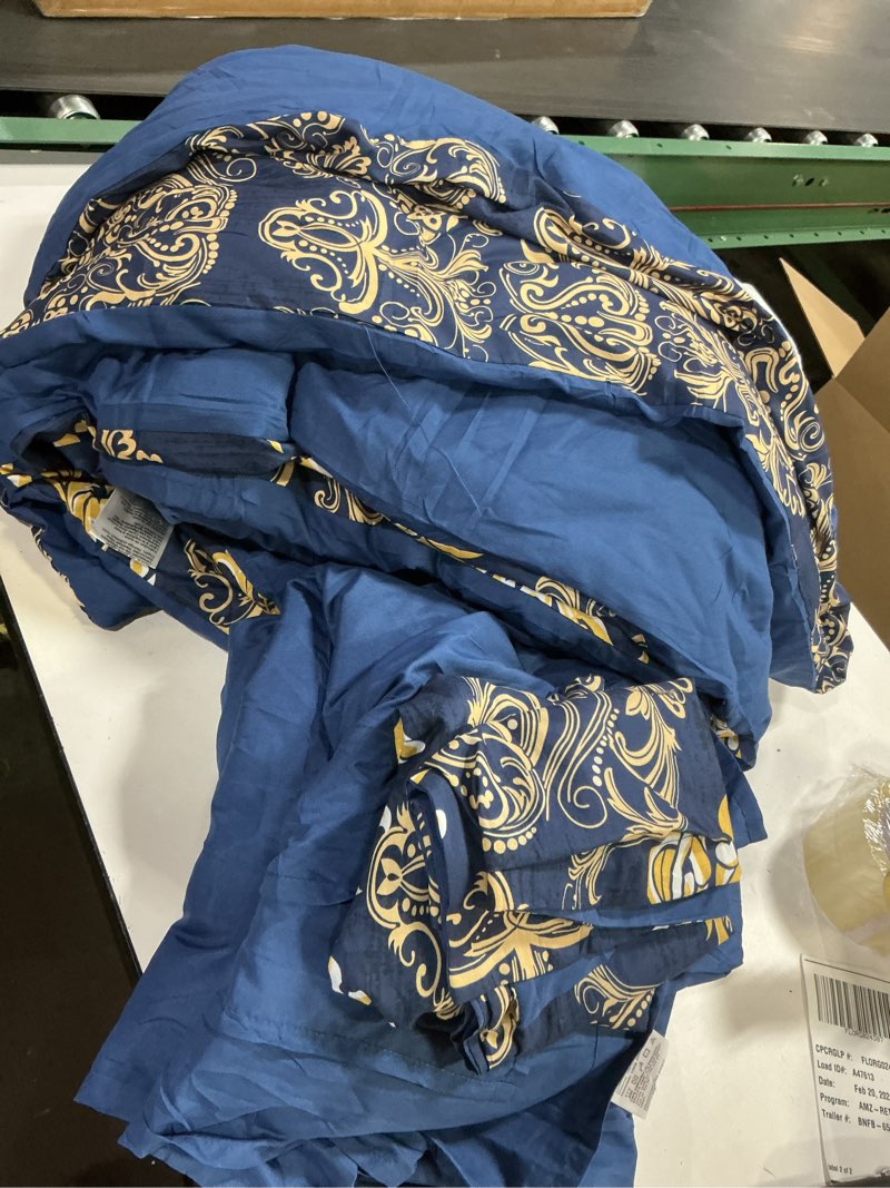 Condition photo showing Good Condition for WONGS BEDDING Blue Gold Comforter Set Queen Size,Damask Texture 7 Pieces Bed in a Bag Microfiber Com
