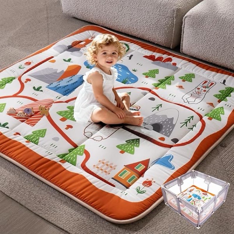 Baby Play Mat 50x50 Playpen Mat Upgraded Thicker Baby Floor Play Mat Cushioned Anti- Slip Crawling Mat Waterproof Activity Playmat for Babies Toddlers Infants Tummy Time(50x50, Letter Fox)