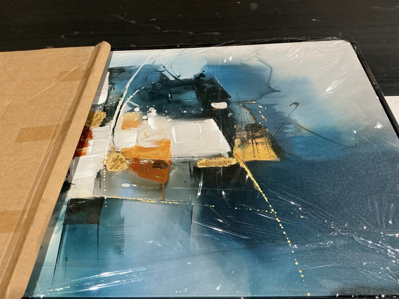 Condition photo showing Good Condition for abstract canvas wall art navy blue wall art for living room framed modern artwork for walls, above bed wall decor navy and gold for bedroom and living room office pictures wall decor  blue