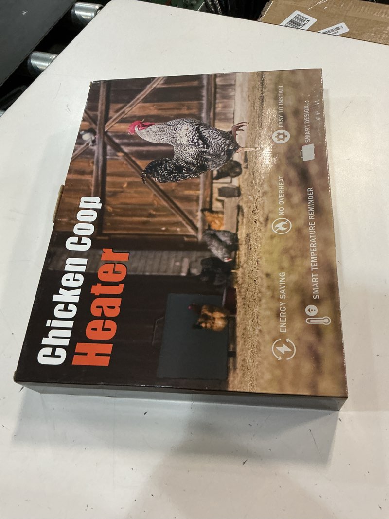 Condition photo showing New/Like New for chicken coop heater for winter, safe 140w radiant heat panel with etl certification, quiet & light-free design, ideal for chicken coops, small pets, and under desk use 15x12