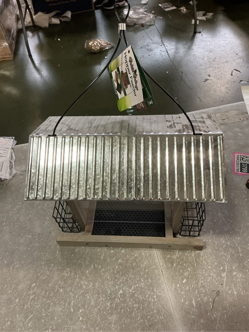 Condition photo showing New/Like New for Wild Wings WWGF2-DECO Galvanized Weathered Cedar Bird Hopper Feeder