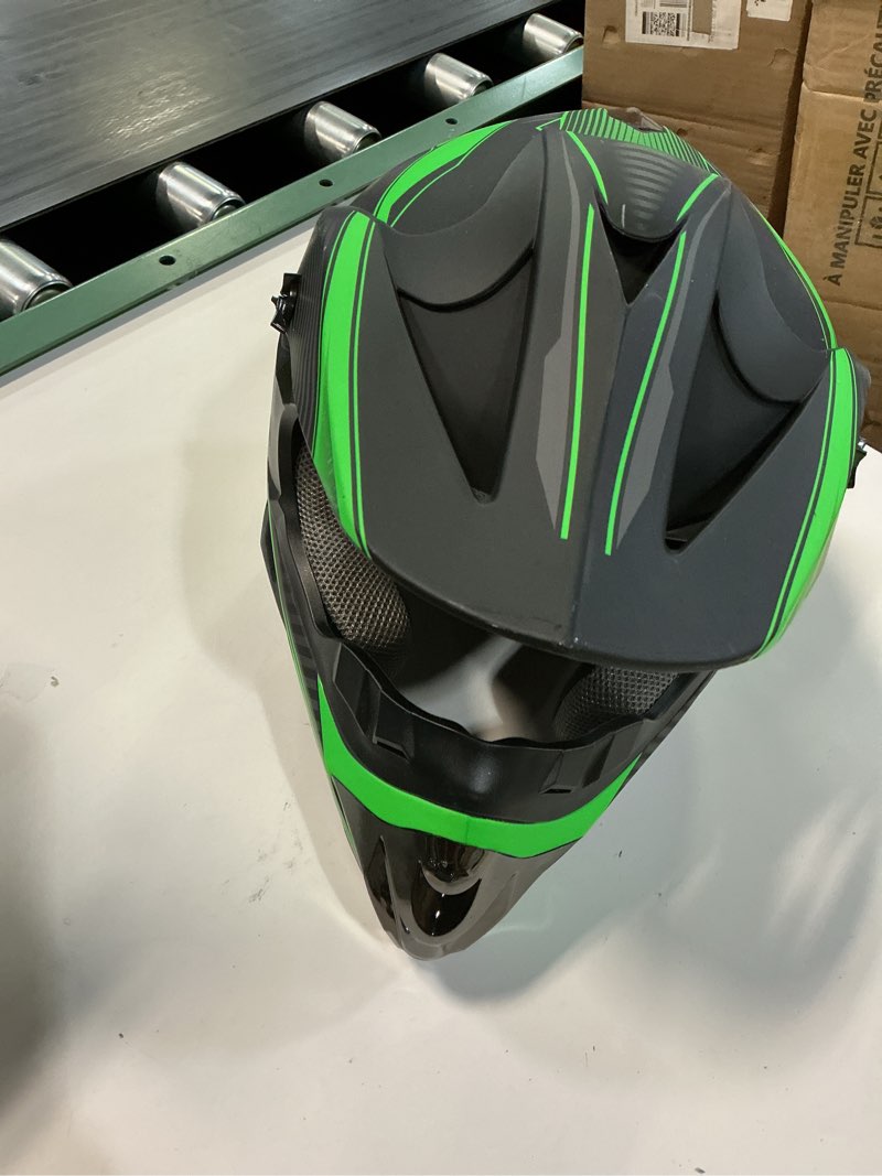 Condition photo showing As Is for (size s)yesmotor youth dirt bike helmet quick release buckle - dirt bike helmets for kids 8-14, youth atv helmet (gloves goggles mask) 4pcs set - dot approved green small