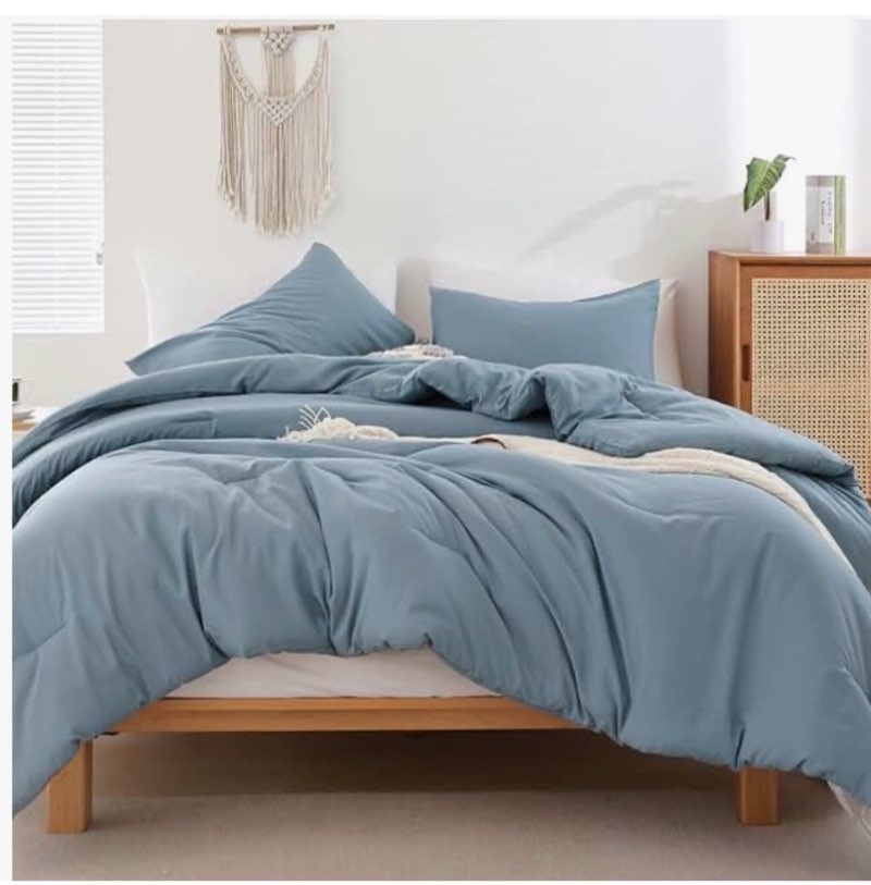 rosgonia oversized queen comforter dusty blue, 3pcs (1 comforter & 2 pillowcases) lightweight oversi