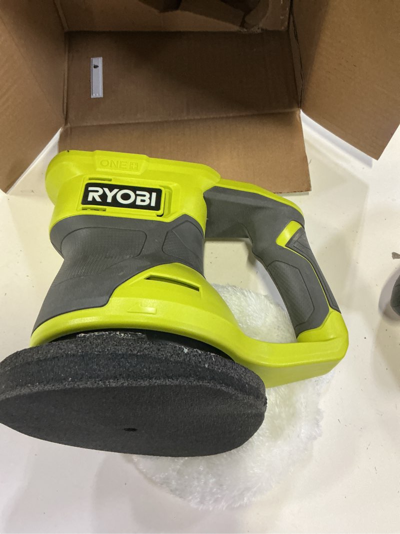 Condition photo showing As Is for ryobi oneand 18v cordless 10 in. variable speed random orbit buffer tool only pcl465b
