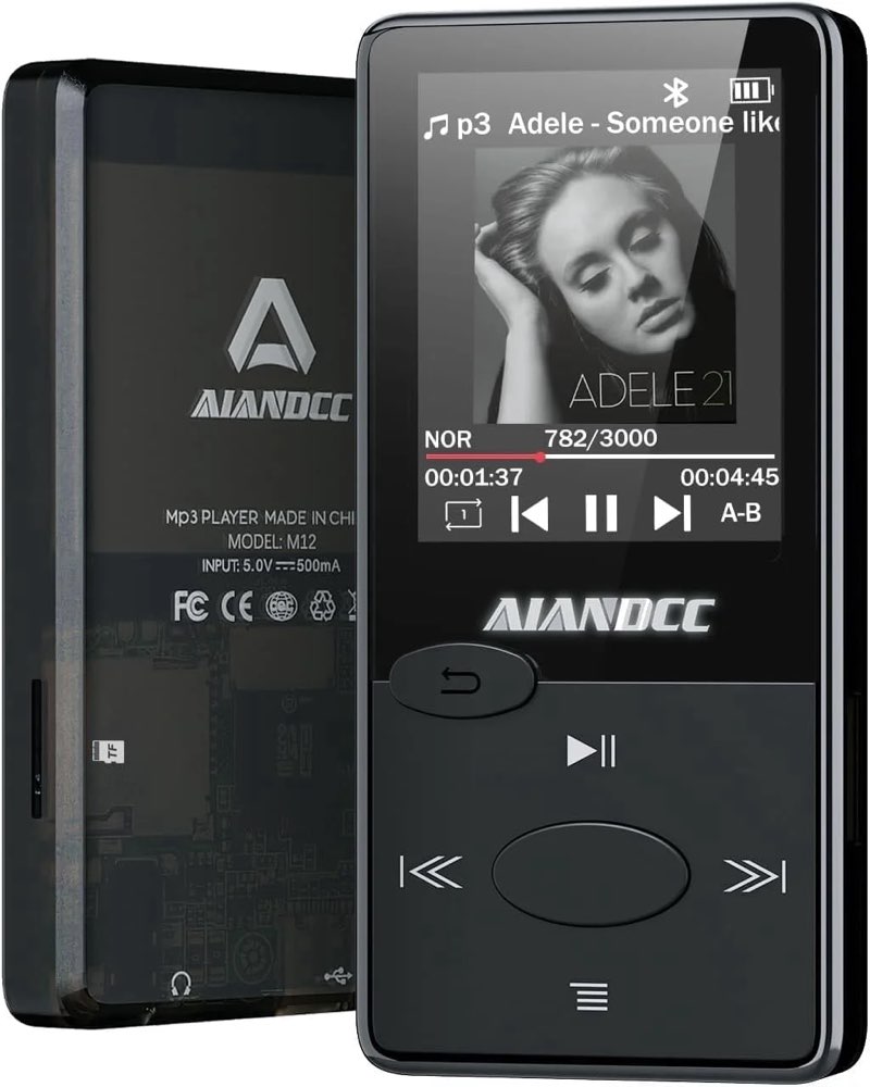 mp3 player with bluetooth 5.3 hifi sound, mp3 player with fm radio, mini music player 32gb for kids adults, earphones included, tf card can be inserted