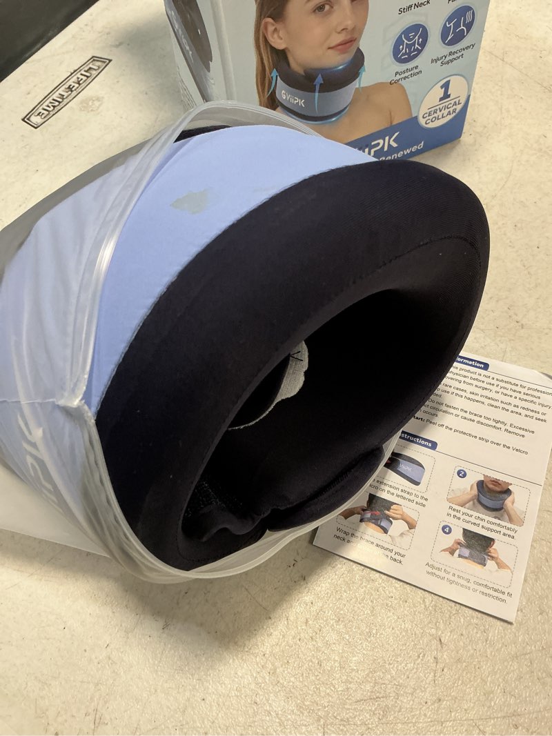 Condition photo showing As Is for ice silk neck brace,neck brace cervical collar,neck support brace for sleeping soft,breathable cervical collar for pain relief/posture correction,travel, workers & neck injury recovery for women & men dark blue