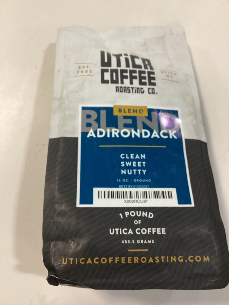 Condition photo showing New/Like New for Utica Coffee Roasting Co. Adirondack Specialty Medium Roast Ground Coffee | 16 Oz Reclosable Bag Adirondack Blend 16 Ounce (Pack of 1) 01/30/2027